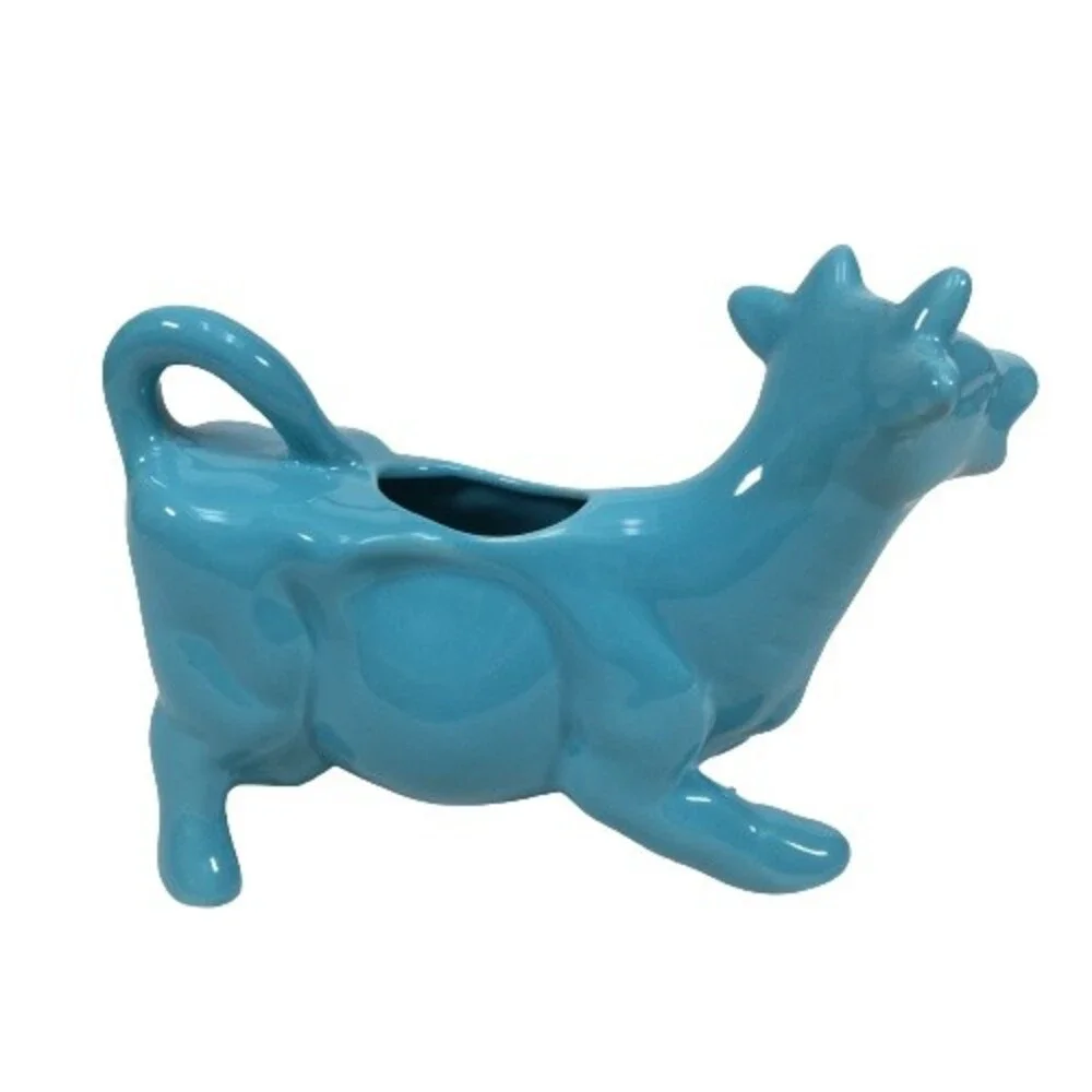 Porcelain Blue Cow Creamer Pitcher Farmhouse Country Cottage Vtg Made in France